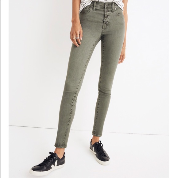 high rise olive green jeans